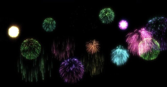 多数のカラフルな花火が連続で爆発する、ループ映像