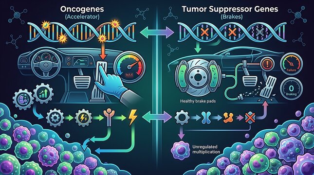 Cancer biology comparison of oncogenes and tumor suppressor genes