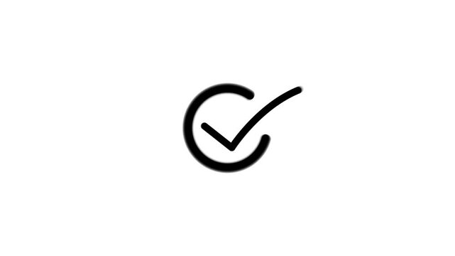 Black Line Check Mark Icon Animation, Success Task Completed, Right Choice, Valid Agreement, Approved and Done Concept Motion Graphic Isolated on White Background
