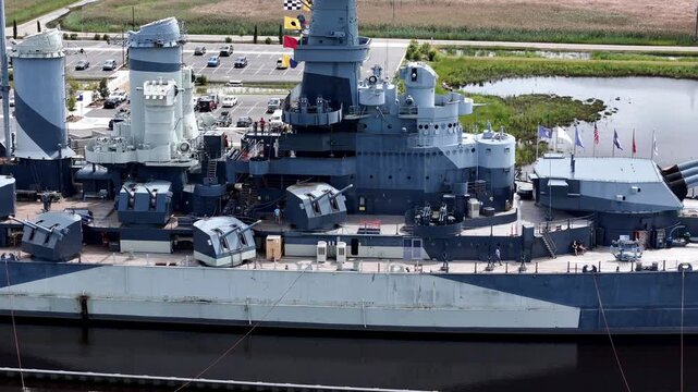 Aerial View of USS North Carolina BB-55 Battleship Museum on public display in Wilmington