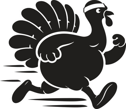Funny Running Turkey Mascot Silhouette Vector for Thanksgiving Fitness and Holiday Sports