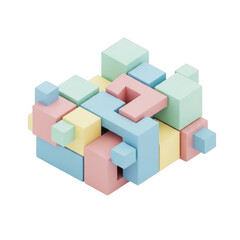 Naklejka premium Stacked geometric building blocks in soft pastel colors isolated on transparent background