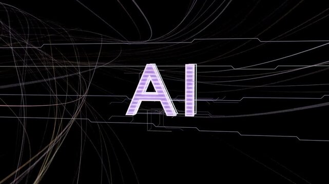 Glowing AI text appearing, filaments aligning and forming circuit grid to visualize digital network
