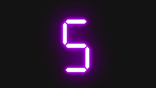 zero to nine LCD LED electronic number digit animation with purple neon light effect 