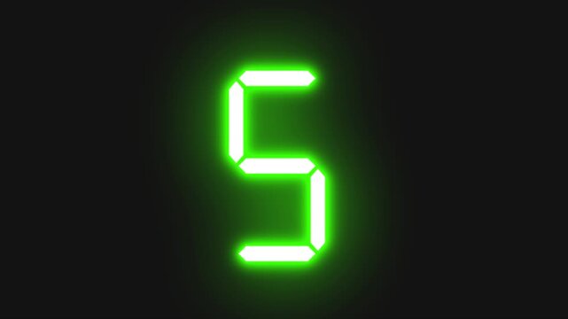 zero to nine LCD LED electronic number digit animation with green neon effect 