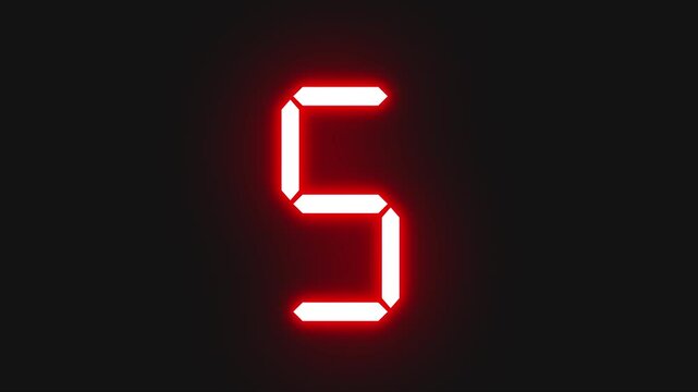 zero to nine LCD LED electronic number digit animation with red neon effect 