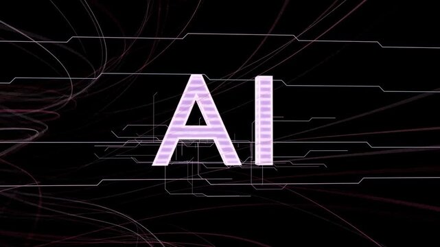 Threads flowing from left starting motion, AI text glowing as circuits aligning showing activation