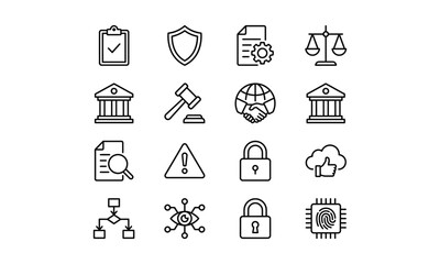 Fototapeta premium Set of thin line icons for law, security, and technology