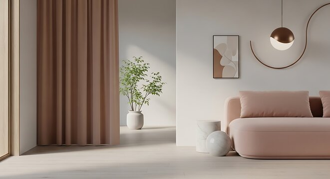 Modern living room interior with pink accents and sofa furniture