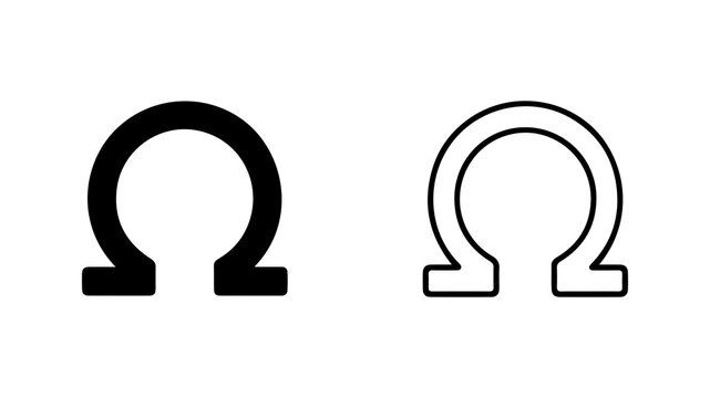 Omega Greek Letter Symbol Solid and Outline Icons