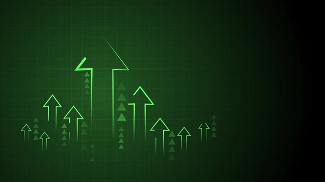 Dark abstract background with upward-pointing arrows of varying sizes on a subtle grid animation
