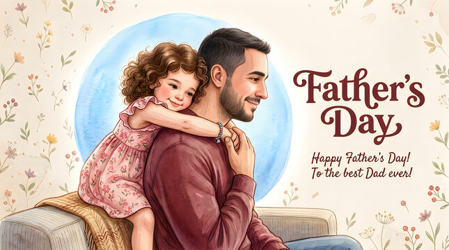 Heartwarming father's day illustration of a man and little girl