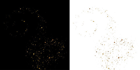 Gold foil texture with splatter effect, elegant shimmer and glowing particles, festive luxury background for greeting cards and advertising design. © kleinstock