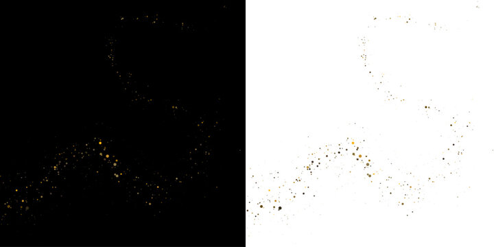 Golden glitter dust cloud with luminous shine, soft bokeh particles and elegant festive abstract background for premium wedding and event design.