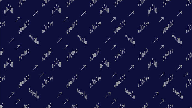 Stock market financial analytics chart and upward growth progress arrows line art seamless pattern.
