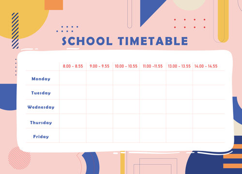 School timetable vector illustration with pastel colors and abstract shapes