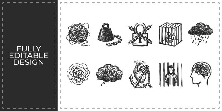 Weather forecast and natural phenomena hand drawn icons including rain clouds storm and umbrella for meteorological news and environmental science design