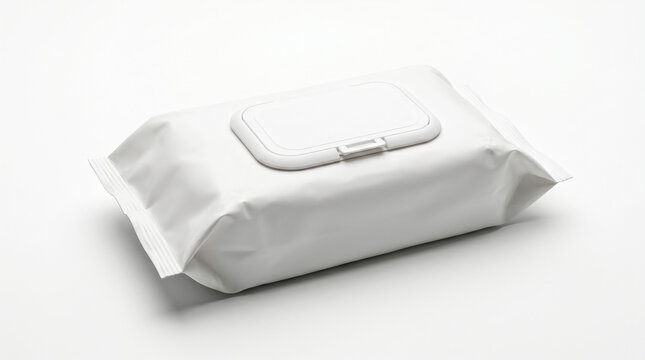 Wet wipes package on white background, Close-up