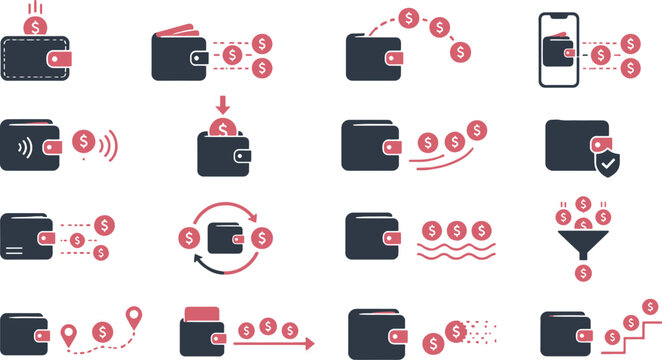 Digital payment process infographic with wallet and smartphone icons.