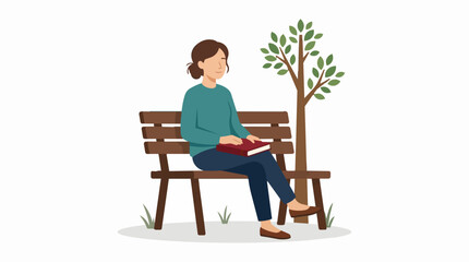 Fototapeta premium Woman Sitting on Park Bench Reading a Book Under a Tree Enjoying a Peaceful Moment Outdoors
