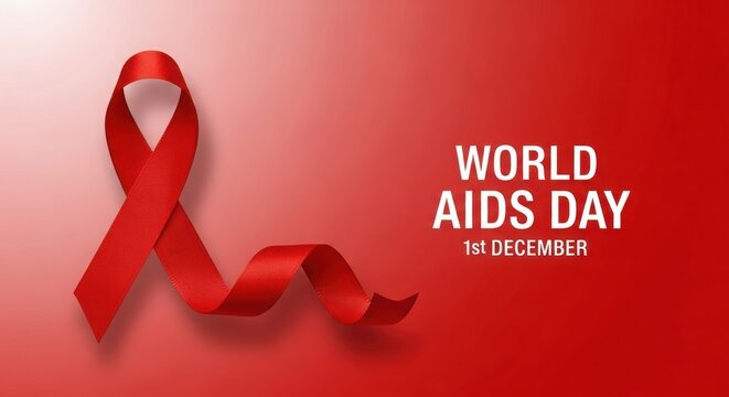 World aids day red awareness ribbon on a red background with awareness, december
