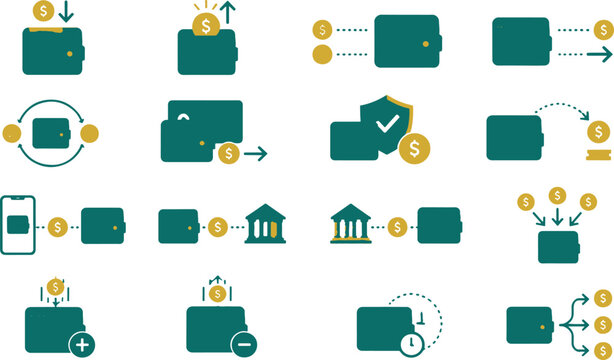 Financial icons for money transactions and banking operations.