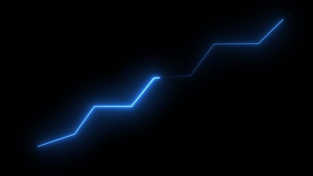 Neon Business chart icon isolated . business chart growth concept black background. Zigzag up right arrow and neon glow line.