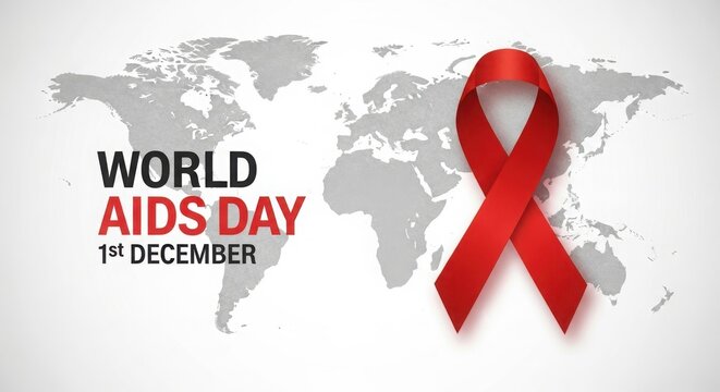 World aids day 1st december graphic with red ribbon and global map, awareness