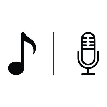 Simple black eighth note and microphone icon on white background