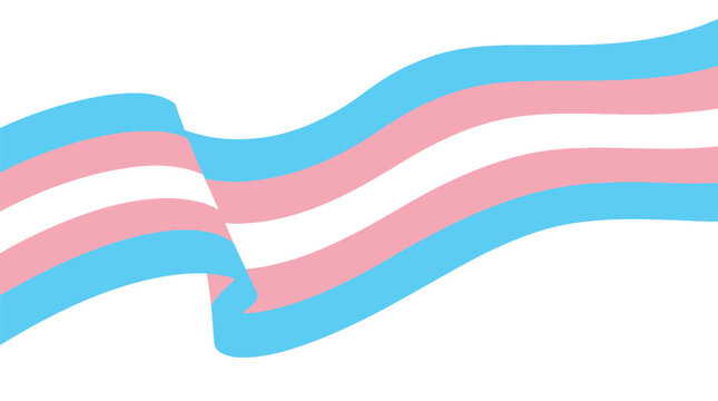 A flowing transgender pride flag featuring soft pastel blue pink and white horizontal fabric stripes