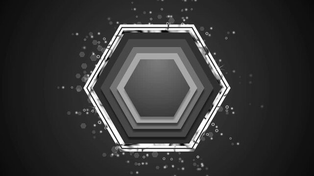 Dark layered hexagon and bokeh light particles background animation