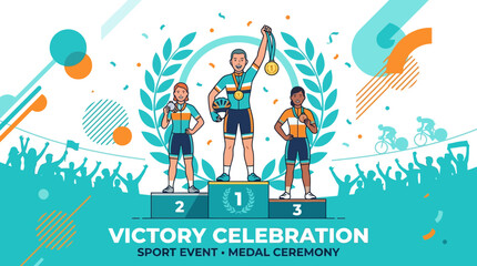 Obraz premium Exciting Victory Celebration Podium Sport Event Medal Ceremony Crowd Cheers