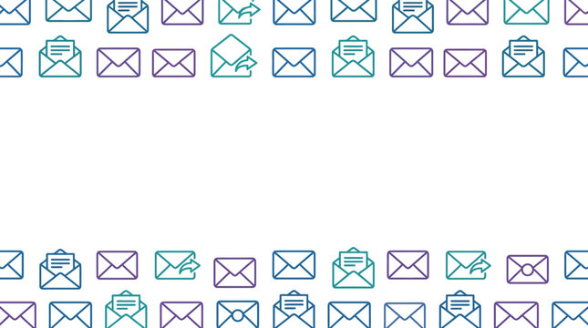 Pattern of colorful email envelope icons arranged in horizontal borders.
