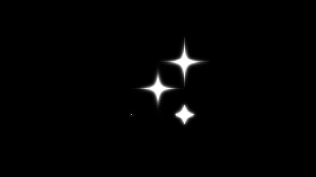 White retro vector stars blinking rhythmically with glitter sparkle bursts and magical night sky illumination effects on black screen background. 4k