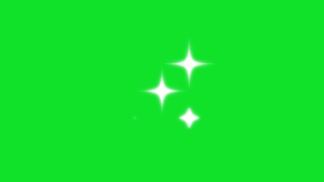 White retro vector stars blinking rhythmically with glitter sparkle bursts and magical night sky illumination effects on green screen background. 4k