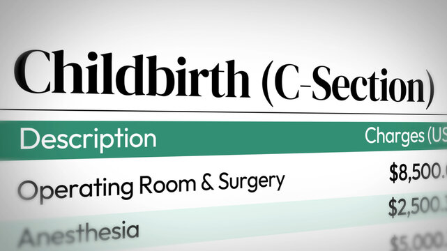 Detailed cost breakdown for childbirth C-section medical procedure charges, background