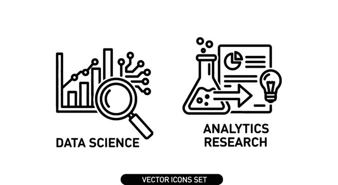 Data science and analytics research symbols for business intelligence and technical analysis with data driven analytics research business analysis