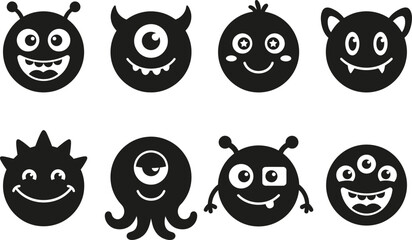 Obraz premium Black silhouette monster faces vector collection for halloween