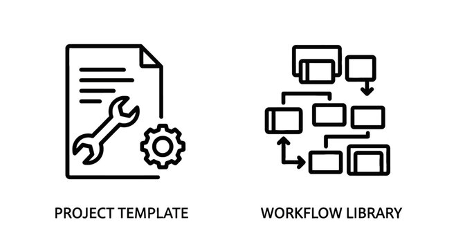 Project template and workflow library business process icons with template workflow business management document organization planning strategy