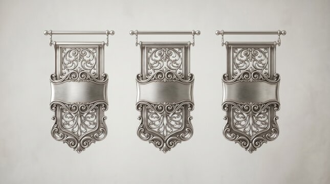 Elegant decorative metal signs with ornate scrollwork design