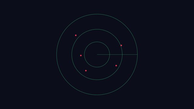 Digital radar screen animation with scanning motion and target blips, minimalist ui overlay for technology and security concepts