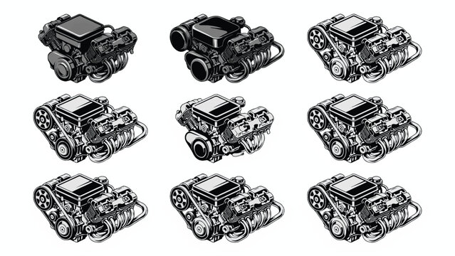set of car engines in different angles and lighting conditions