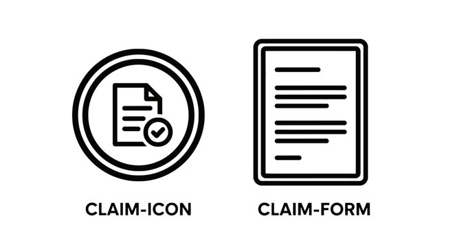 Insurance claim icon and formal claim form document representing official requests and verification process for legal or financial procedures