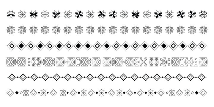 Tribal Border Separators Featuring Geometric Ethnic Patterns and Mayan Aztec Decorative Vignettes