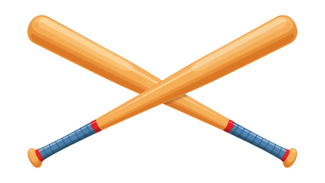 Two wooden baseball bats crossed over each other with blue and red handles