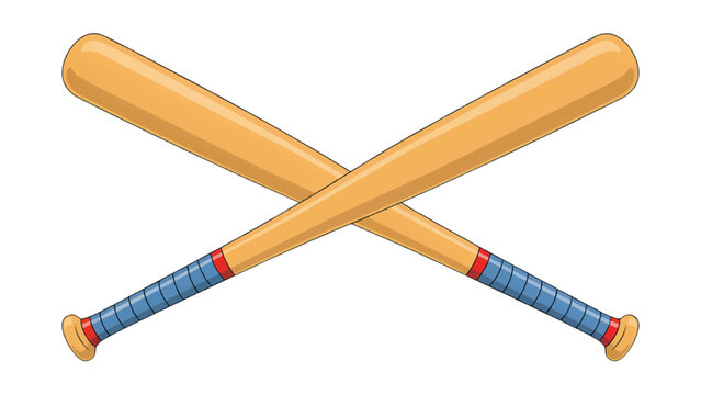 Two wooden baseball bats crossed over each other with blue handles