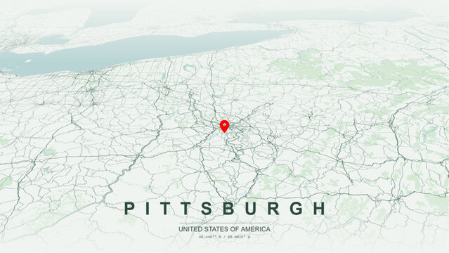Modern minimalist vector map of Pittsburgh, Pennsylvania, USA. High-quality scalable illustration of Pittsburgh city grid, Three Rivers confluence for posters design.