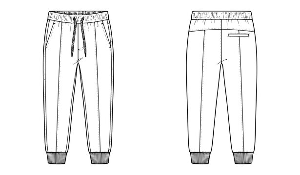 Casual Sweatpants Front and Back View Apparel Technical Drawing Template
