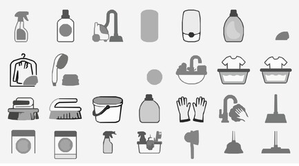 Fototapeta premium Cleaning Supplies and Sanitation Line Icons Collection for Household Maintenance