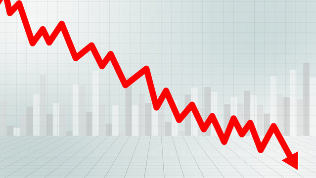 Financial investment trend, business profit and loss, red 3D line arrows pointing up and down showing stock market growth and decline, and economic performance concept